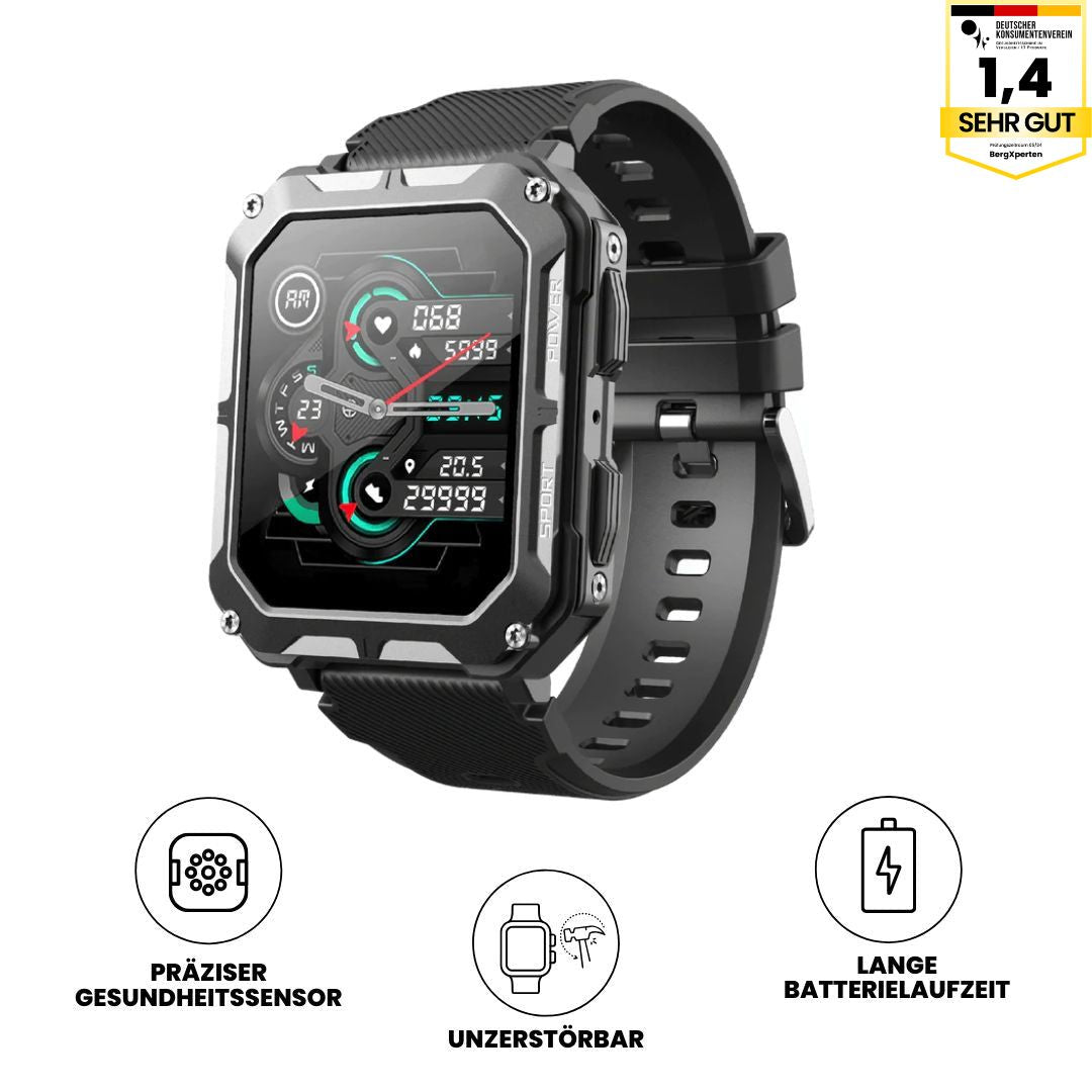 AirForce Health K52 - die unzerstörbare Smartwatch mit Echtzeit Herzfrequenzmesser, Blutdruck-/Sauerstoff-Tracker
