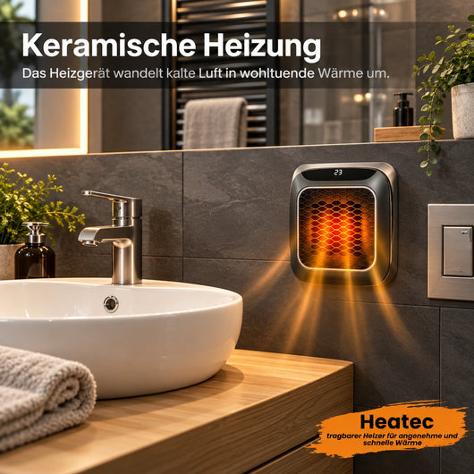 HEATEC -  energiesparende tragbare Komfortheizung mit hoher Heizleistung & Sicherheitssystem ohne Installation | Bis 20 m²